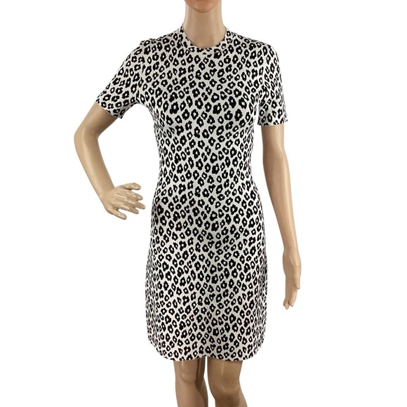 Theory Leopard Tee Dress Glossed Leopard Ivory Black Size P - Picture 1 of 7